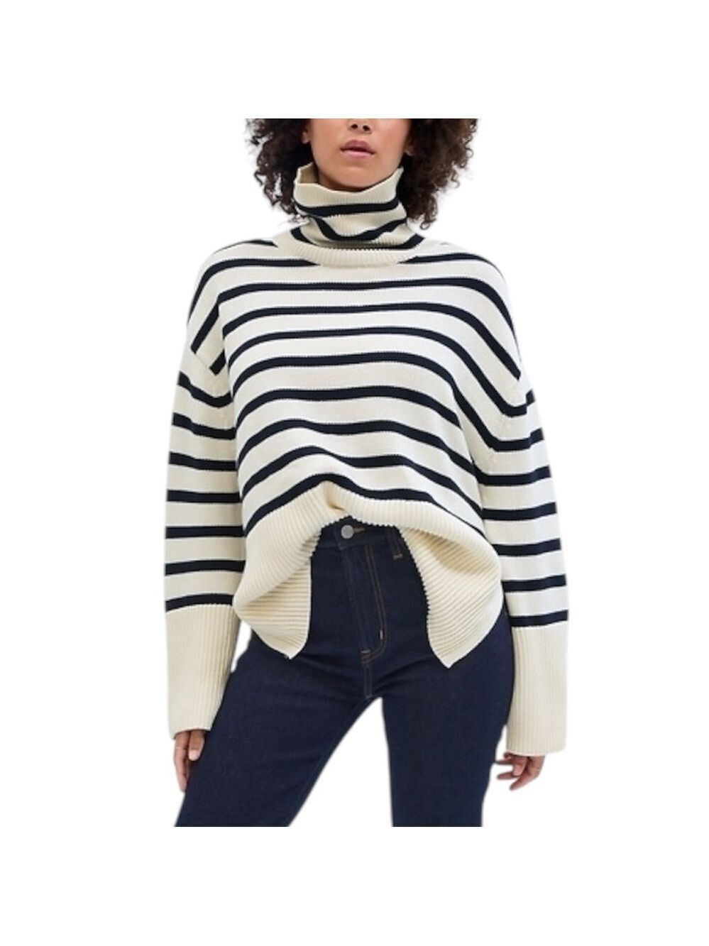 Gap 24/7 Split Hem Relaxed Fit Drop Shoulder cotton Striped Turtleneck Sweater